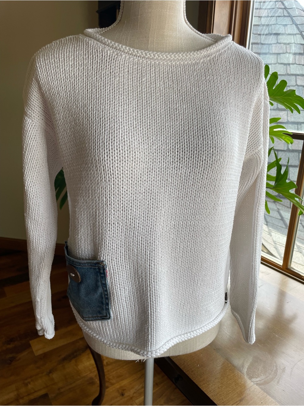 Shannon Passero 100% Cotton Boxy Roll Neck Sweater with Denim Pocket M